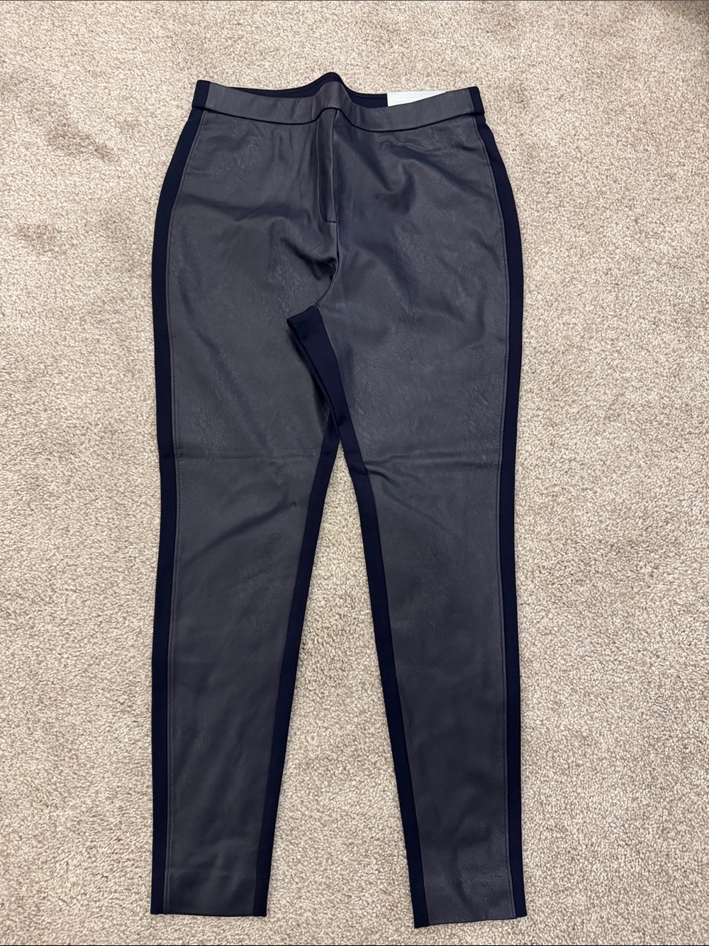 Navy Faux Leather Leggings with Side Panel